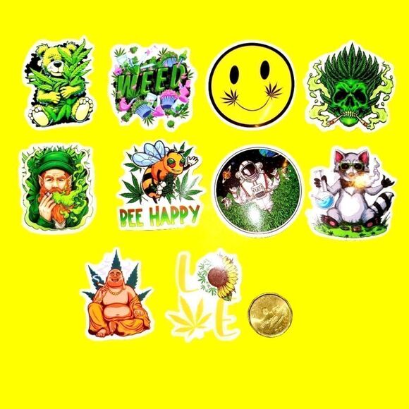 3/$20 Brand New 10x Green Leaf Funny Waterproof Stickers - Picture 1 of 1